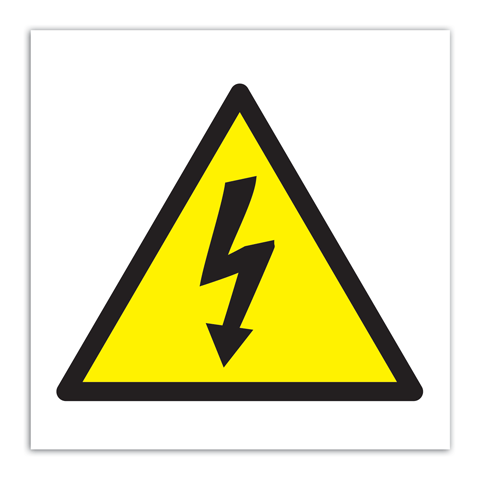 Знак "ОСТОРОЖНО НАПРЯЖЕНИЕ" с молнией (самоклеящийся)